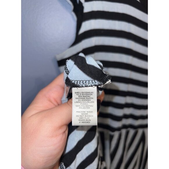 Women’s LOFT Cap Sleeve Light+Dark Blue Stripped Midi Dress SZ Med Jersey Knit - Picture 9 of 9